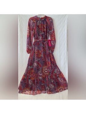 TAHARI By Arthur S. Levine Mock Neck Paisley Print Long Sleeve Maxi Dress NWOT